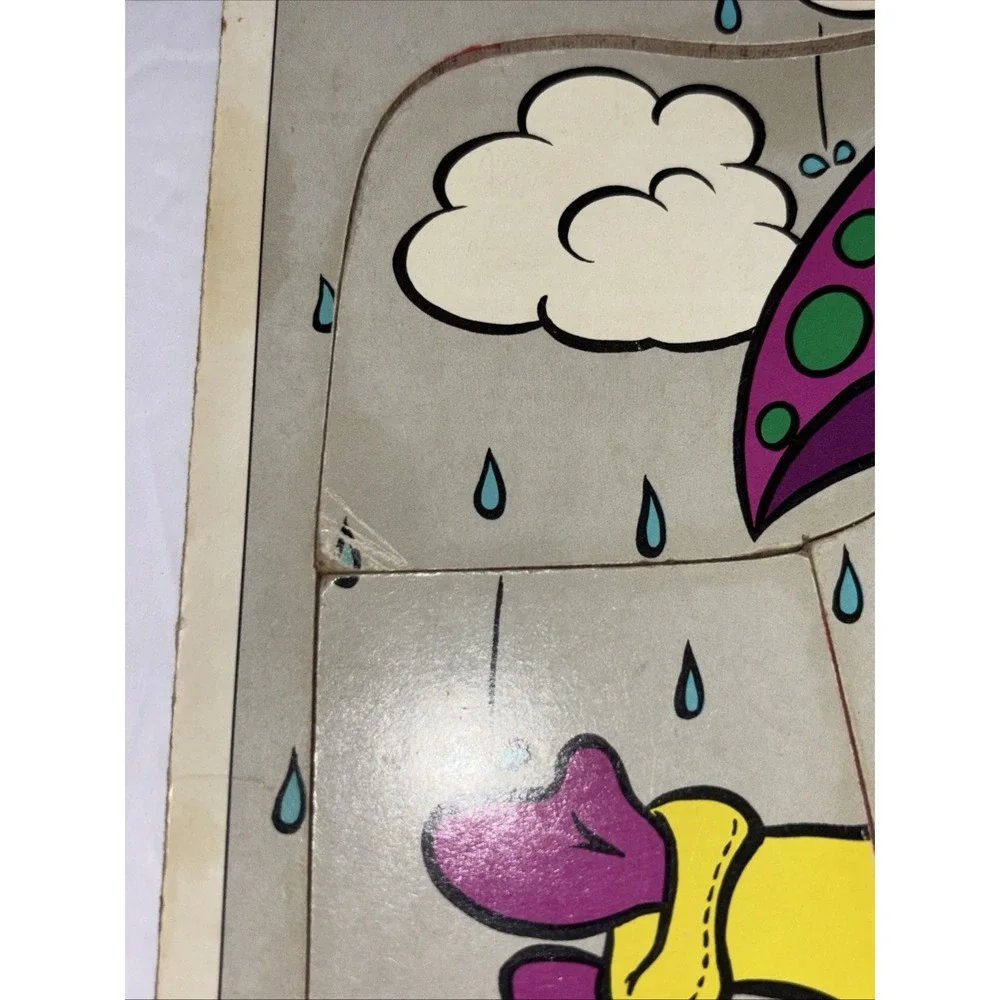 Vintage Playskool  Barney Dancing in the Rain Dancin' Wooden Puzzle 1993